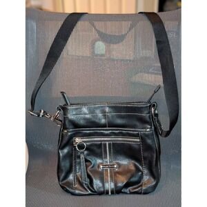 Franco Sarto Black Crossbody Bag Contrast Stitch Shoulder Purse